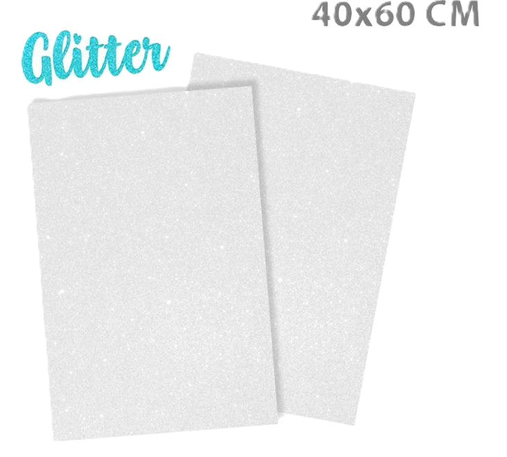 gomma eva glitter bianco 40x60